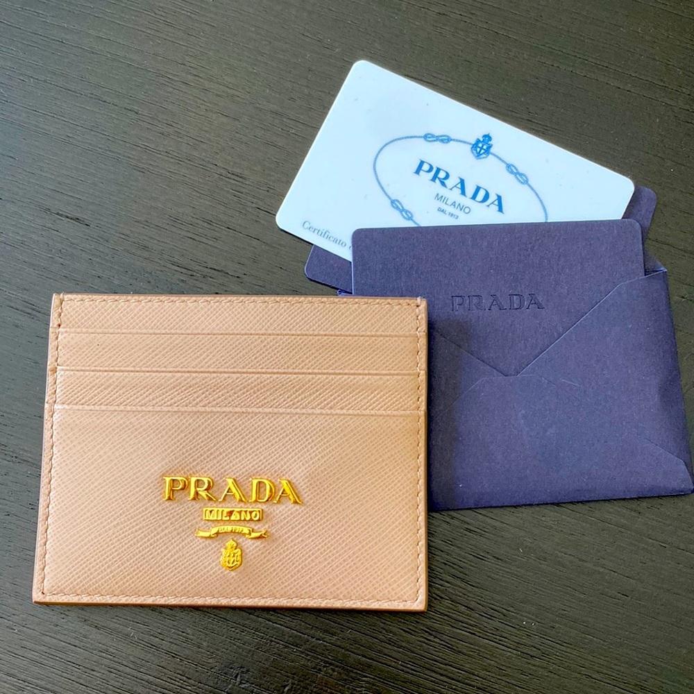 Prada Tan and Gold Card Holder